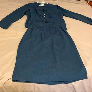 Blue green skirt suit